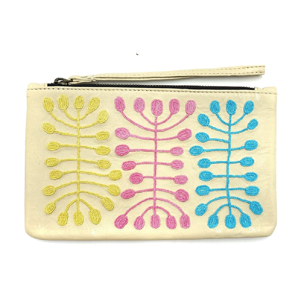 Clutch Bag | Leather | Mitjili Napurrula | Yellow, pink & blue