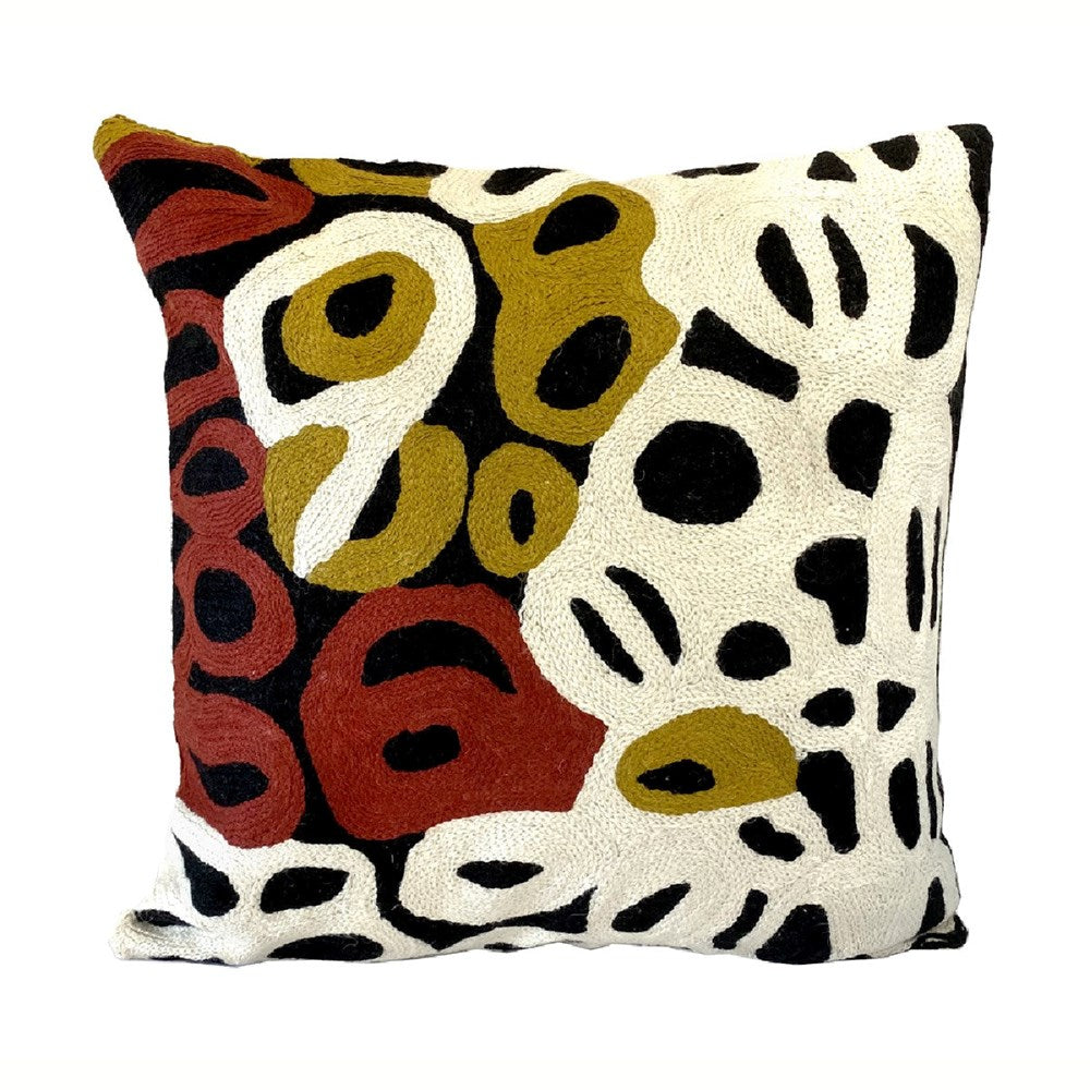 Cushion Cover | Wool 40cm | Anmanari Brown | Red, white and brown on black