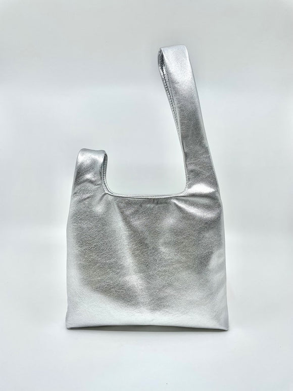 Bag | Leather Soft Sac | small | silver | Kerin English