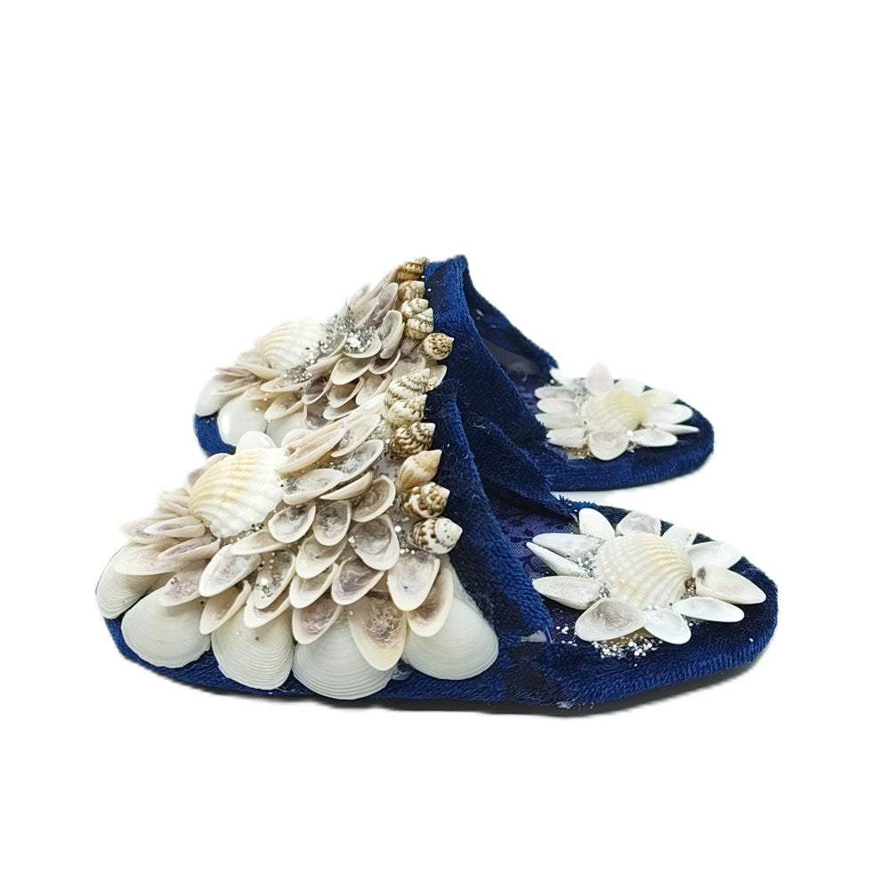 Shellwork slippers | Marilyn Russell | dark blue