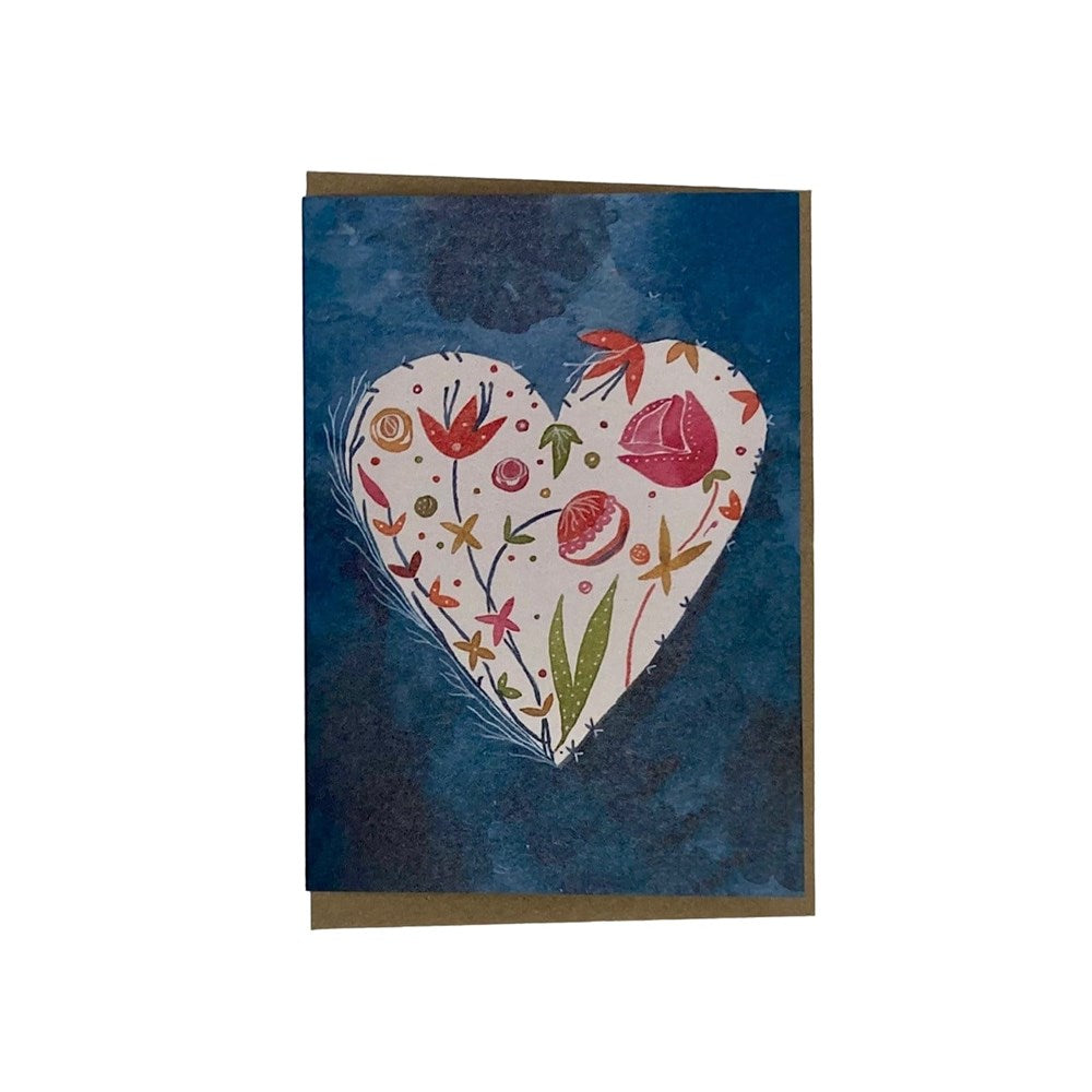 Greeting card | Heart and flowers on blue | All Occasions