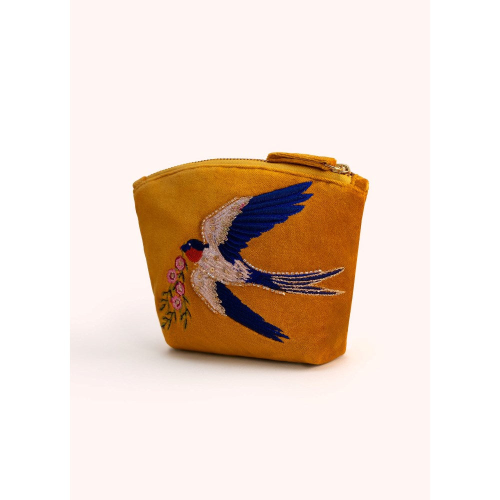 Pouch | Velvet Embroidered | Mini | Swallow