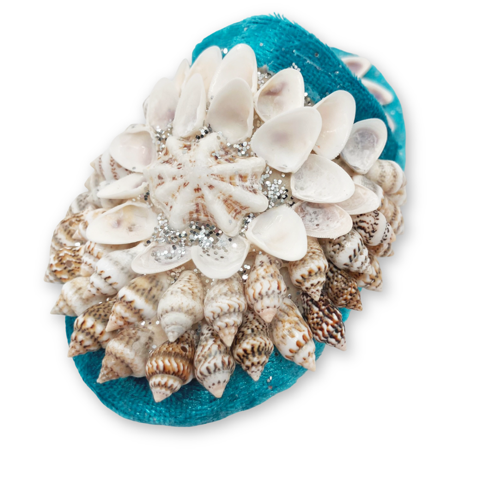 Shellwork slippers | Marilyn Russell | light blue
