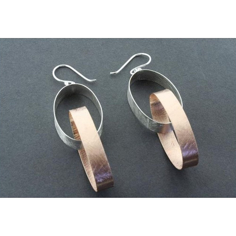 Earrings | Double Oval Ribbon | Silver - Rose gold