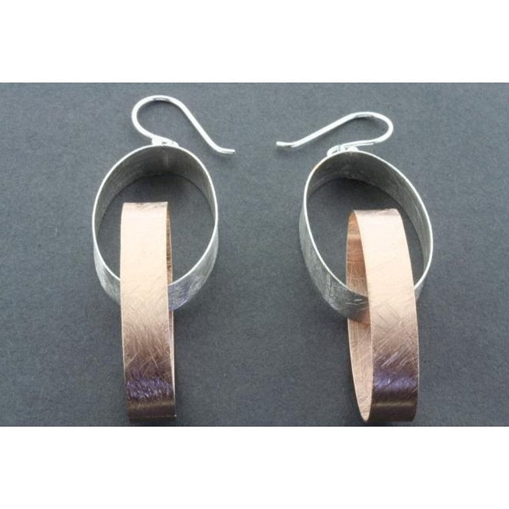 Earrings | Double Oval Ribbon | Silver - Rose gold