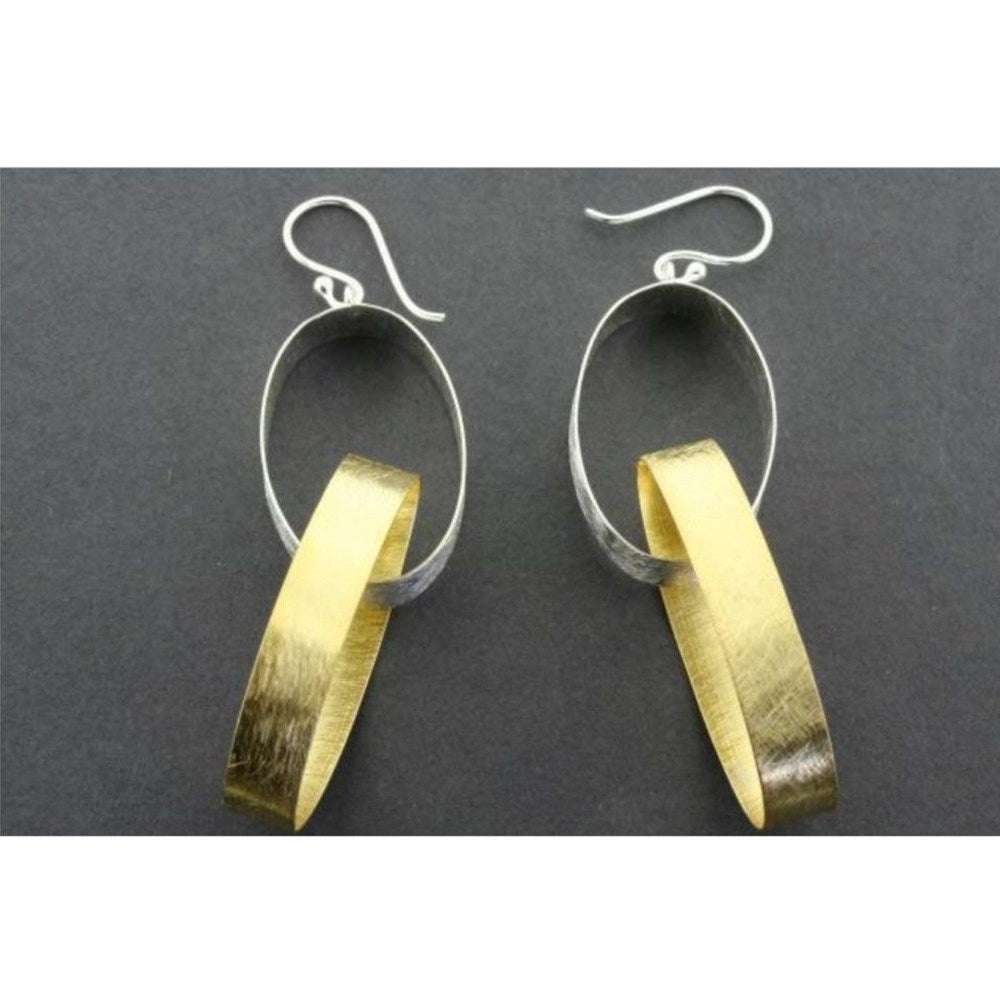 Earrings | Double oval ribbon | Silver - Gold