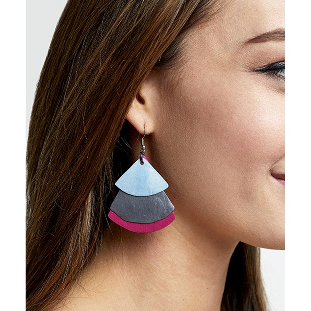 Earrings | Trifan | pink, graphite & blue