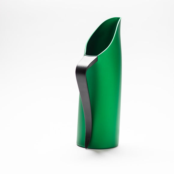 A finely designed sculptural green jug made of anodised aluminium.