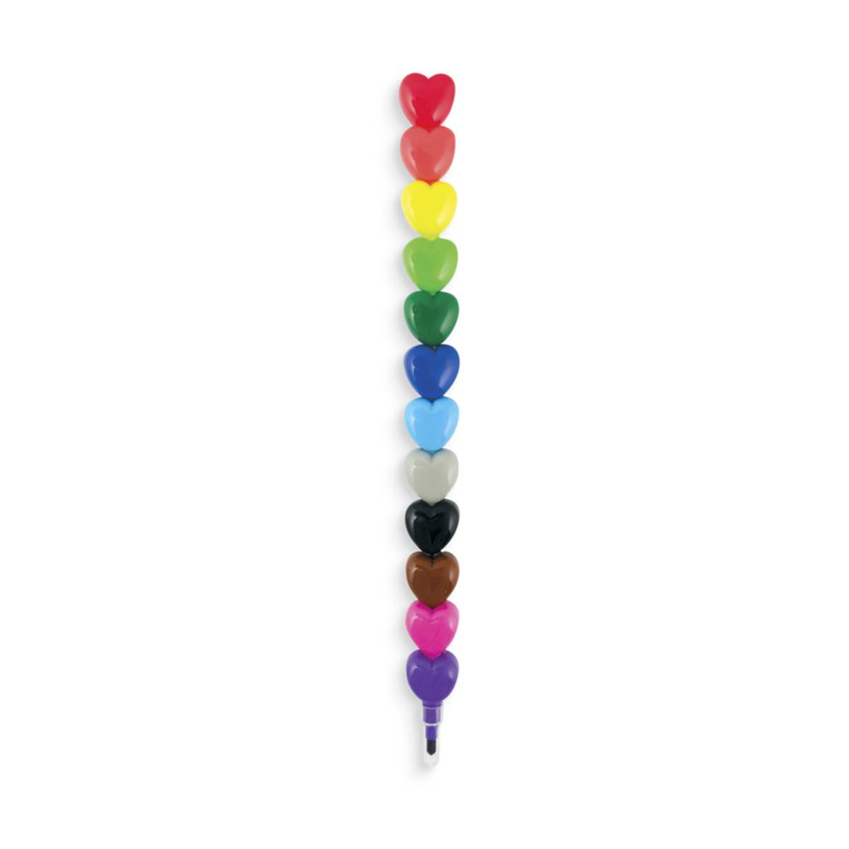 A set of 12 rainbow heart shape stacking crayons that clip into eachother.