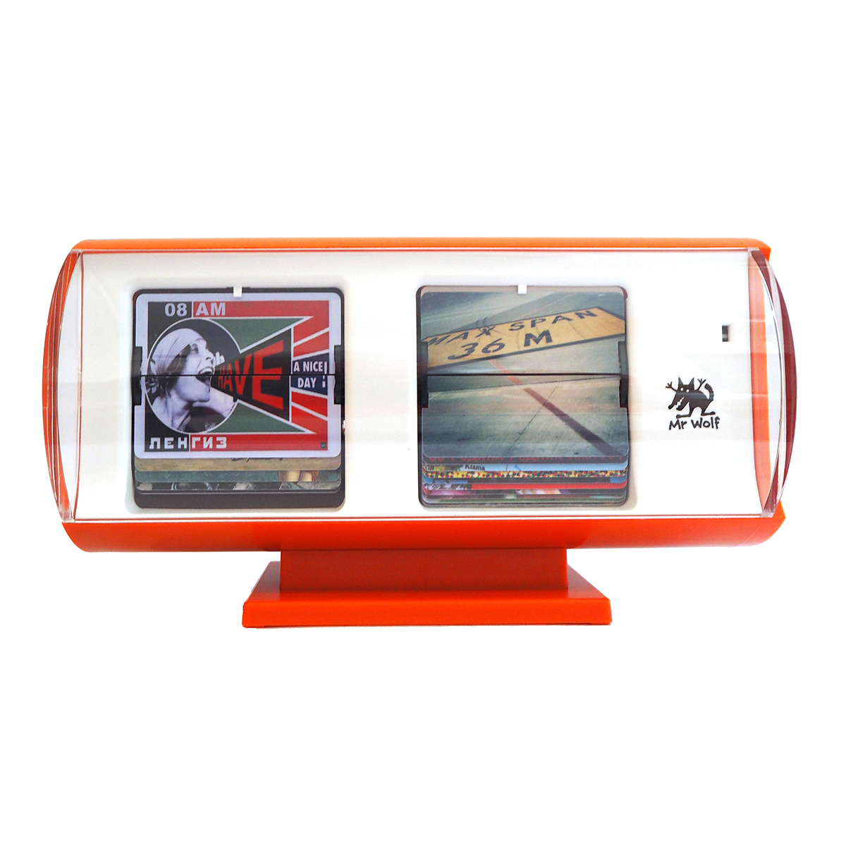 A retro style clock in the style of traditional 24 Hour military flip clocks. This one however has replaced the traditional number plates with a range of images that refer to numbers.