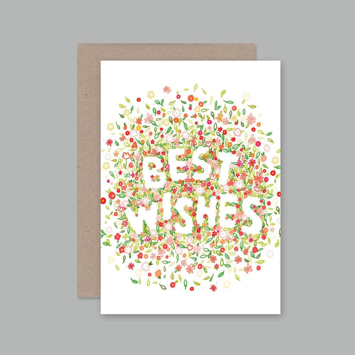 Greeting Card featuring illustration by Tamara Garcevic includes words Best Wishes surrounded in flowers