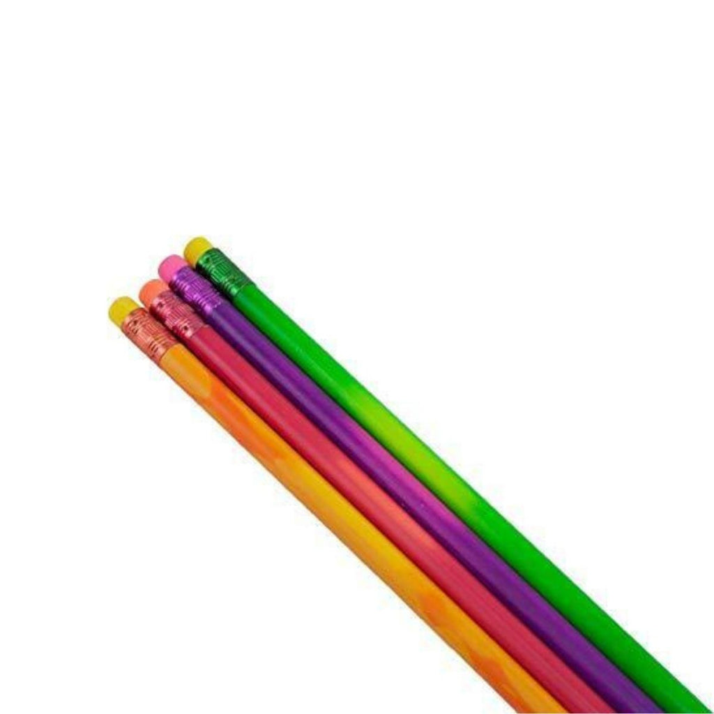 Image featuring four pencils with the colours orange, pink, purple and green