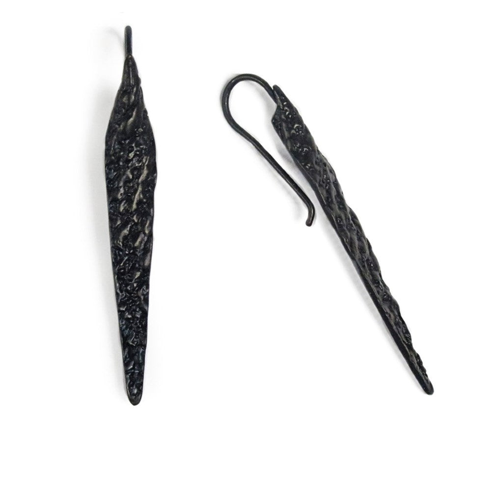 Earrings | Leaf Drop | Gorilla skin imprint | Black chrome plated sterling silver | Made by Lisa Roet