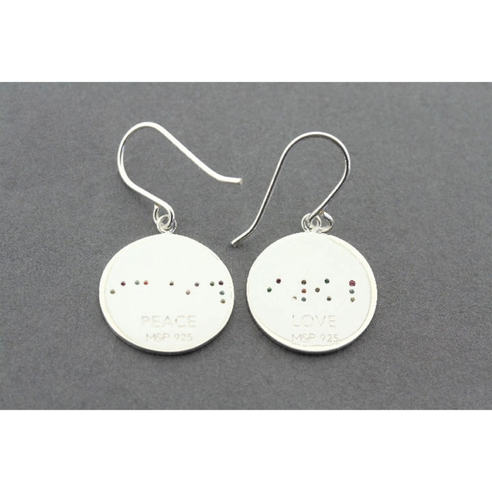 Earrings | Sterling silver | Braille peace & love