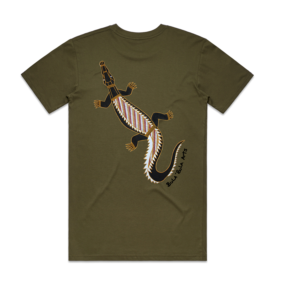 T-shirt | Baru (crocodile) on green | Bula'bula Arts