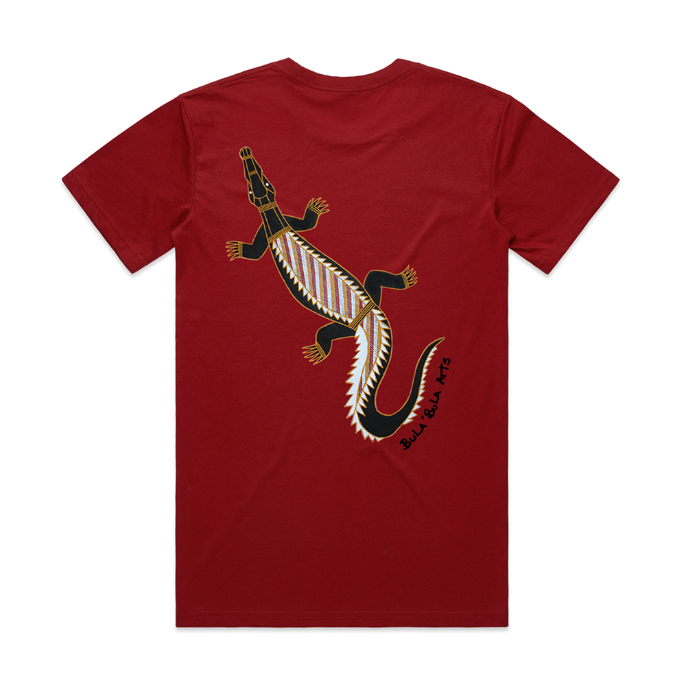 T-shirt | Baru (crocodile) on red | Bula'bula Arts