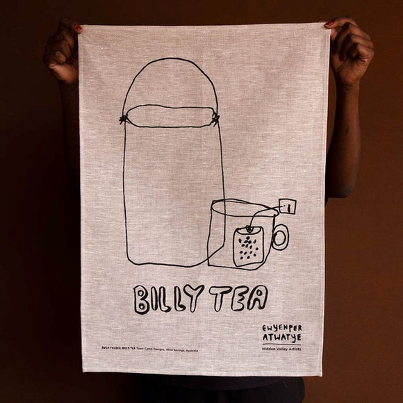Tea Towel | Billy Tea | Black on Natural Linen | Tangentyere Artists