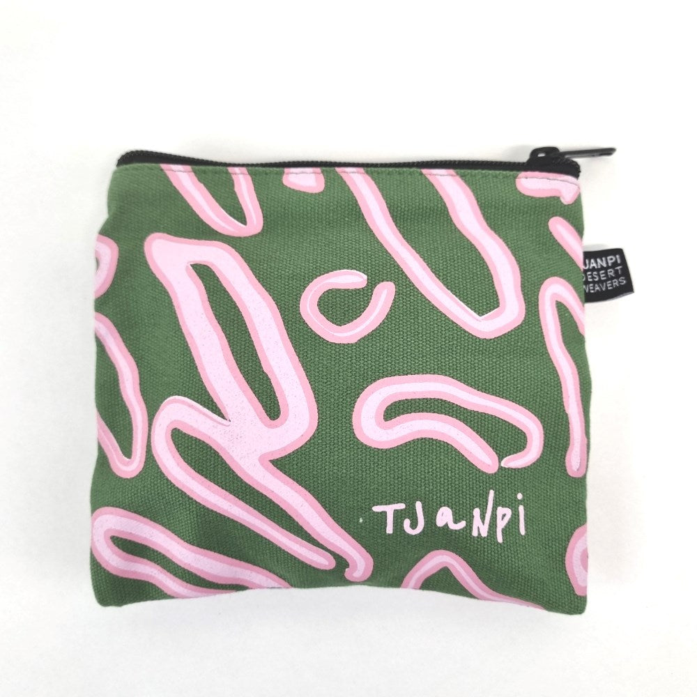 Zipper purse | Margaret Smith | Tjanpi | Olive & pink