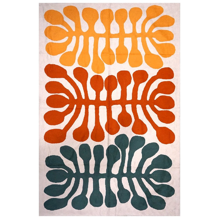 Wool rug | Mitjili Napurrula | Watiya Tjuta tree | Red, yellow and teal | 1.2 x 1.8m