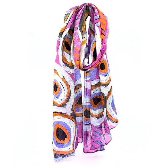 Scarf | Cotton | Murdie Nampijinpa Morris | purple, orange and white