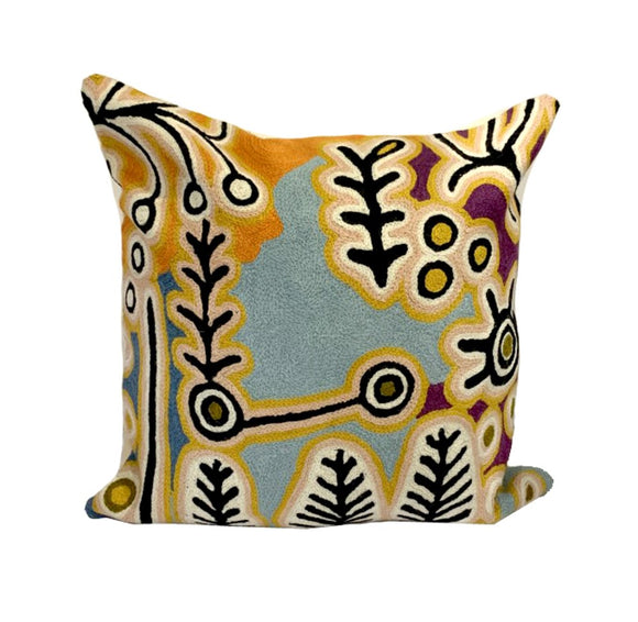 Cushion Cover | Wool 40cm | Paddy Stewart | Black & Yellow on Light Blue
