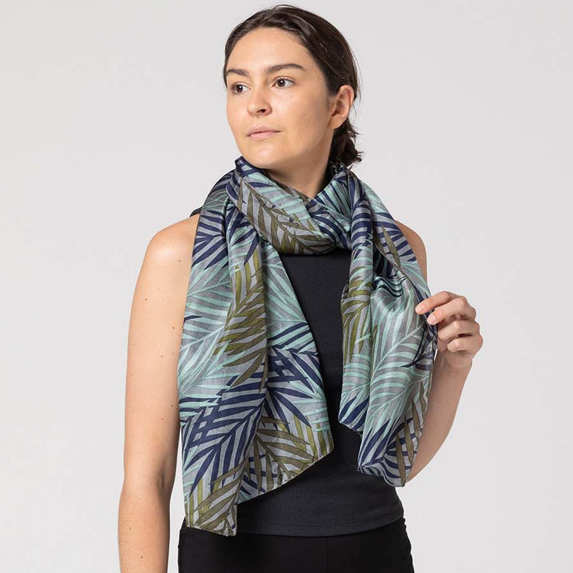 Silk scarf | bangalow palm | grey