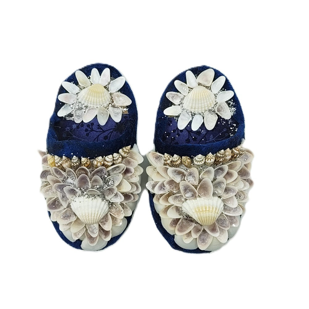 Shellwork slippers | Marilyn Russell | dark blue