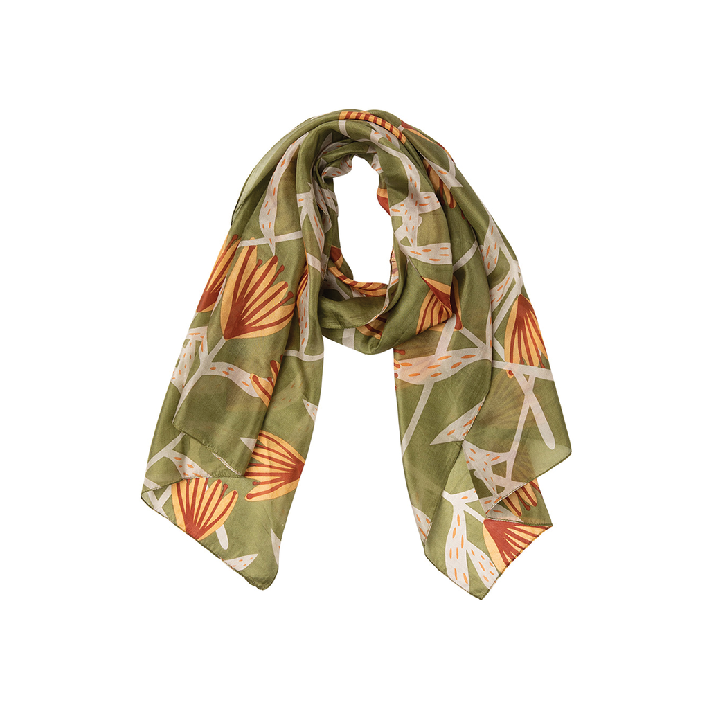 Silk scarf | flannel flower | green