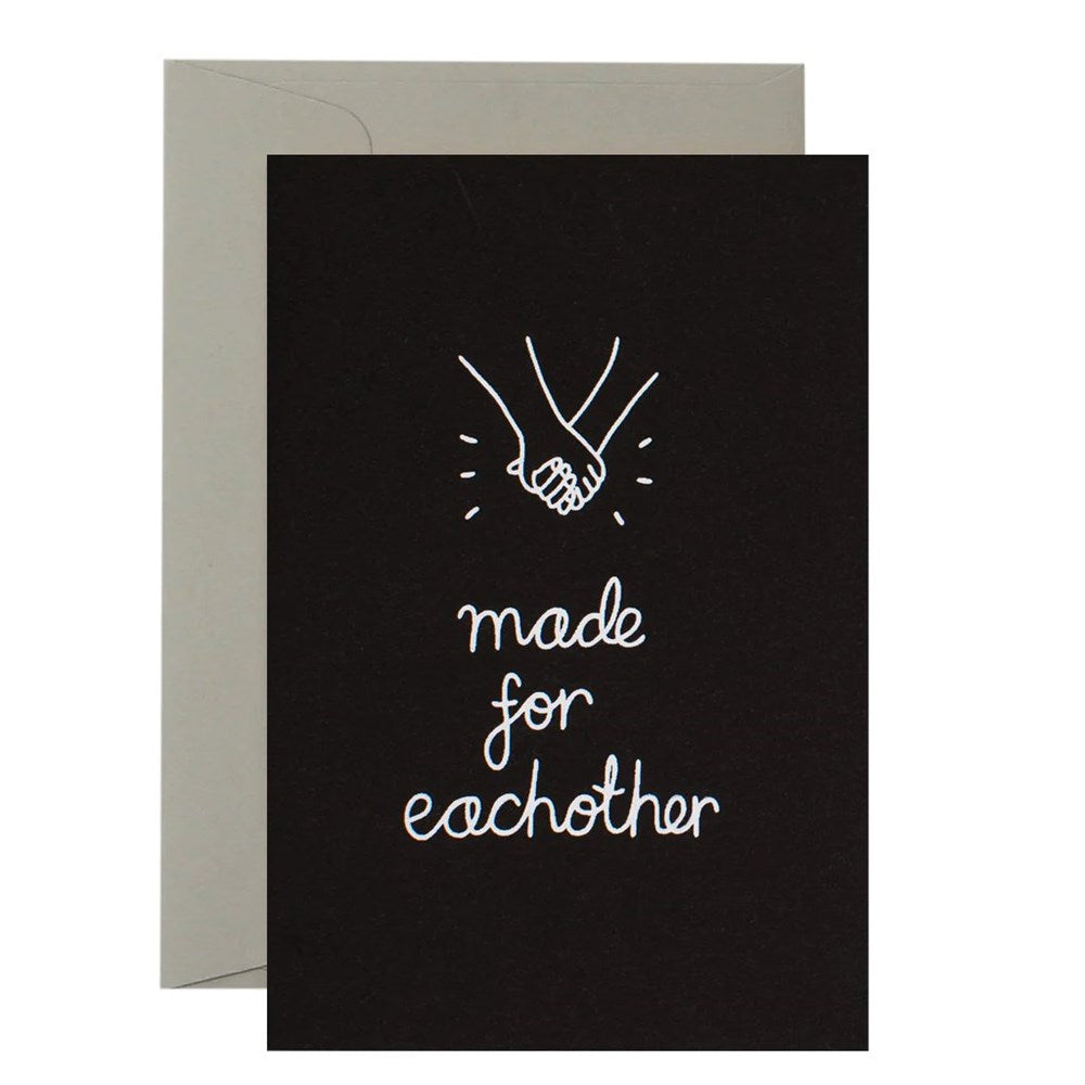 Greeting Card | Made for each other hands | white on black