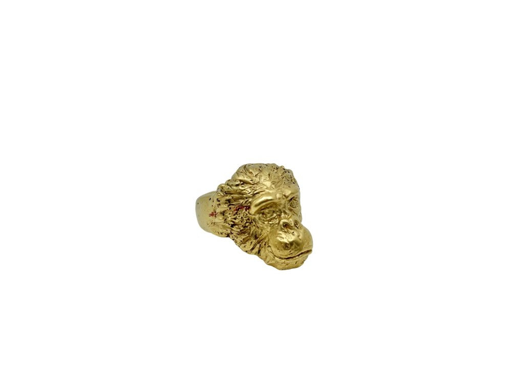 Ring | Gold Matte | Chimpanzee Head Large | Made by Lisa Roet