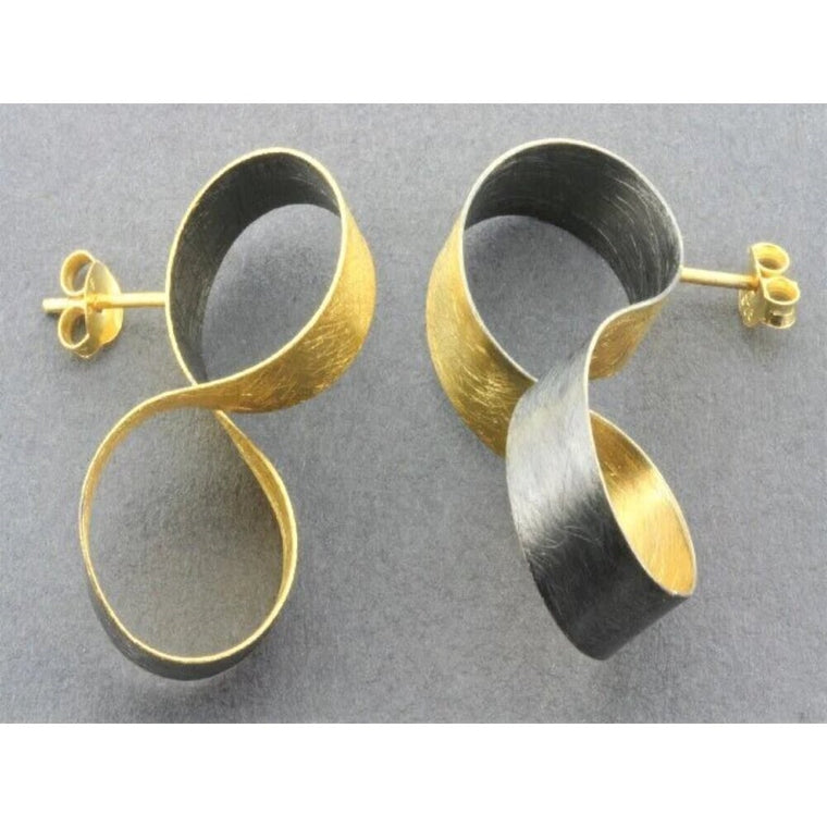 Earrings | Gold & Oxidised on silver | Infinity ribbon studs