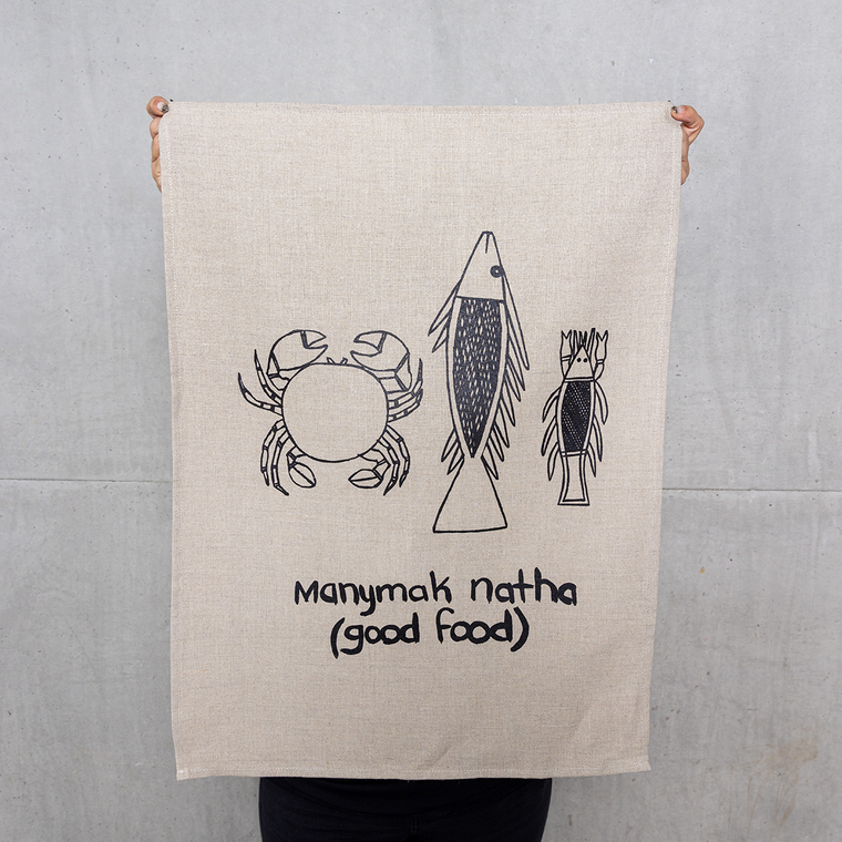 Tea towel | Manymak natha (good food) | Bula'bula Arts