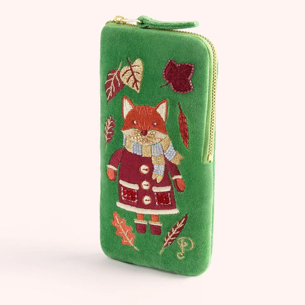 Glasses pouch | Fox | embroidered & beaded velvet