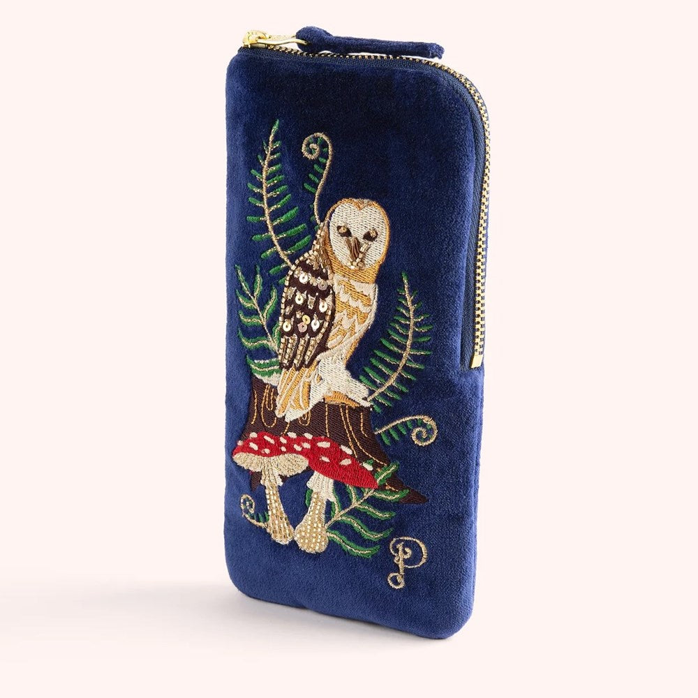 Glasses pouch | Owl | embroidered & beaded velvet