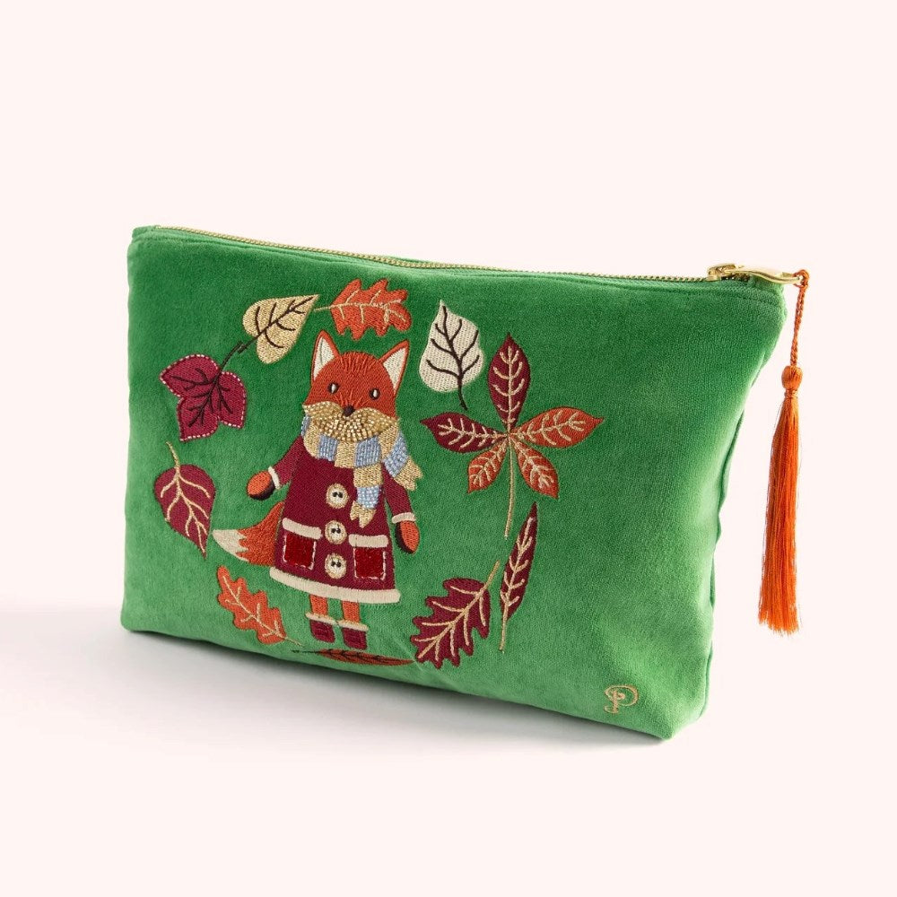 Pouch | Fox | large | embroidered & beaded velvet