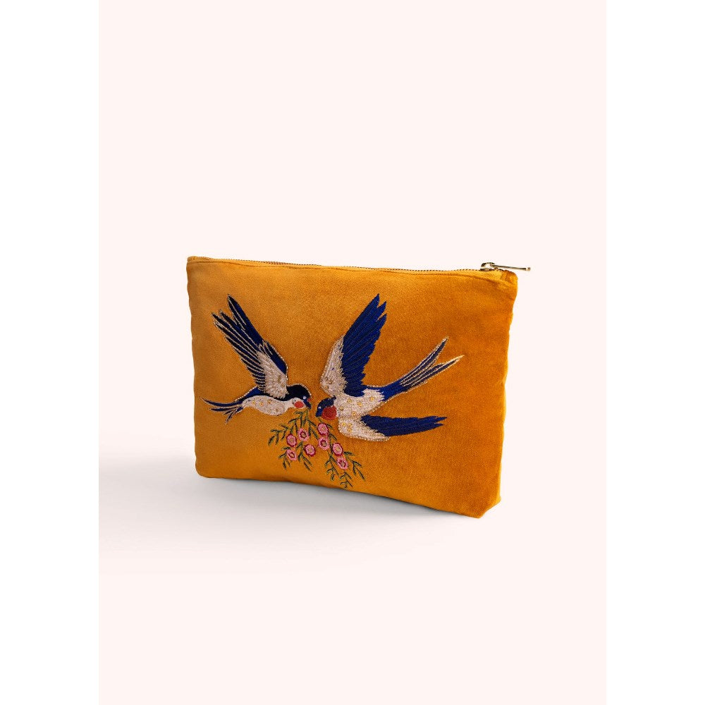 Pouch | Velvet Embroidered | Large | Swallow