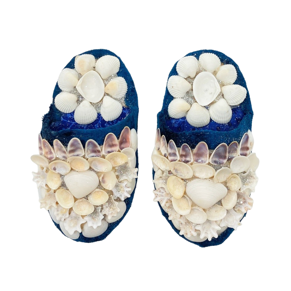 Shellwork slippers | Marilyn Russell | dark blue