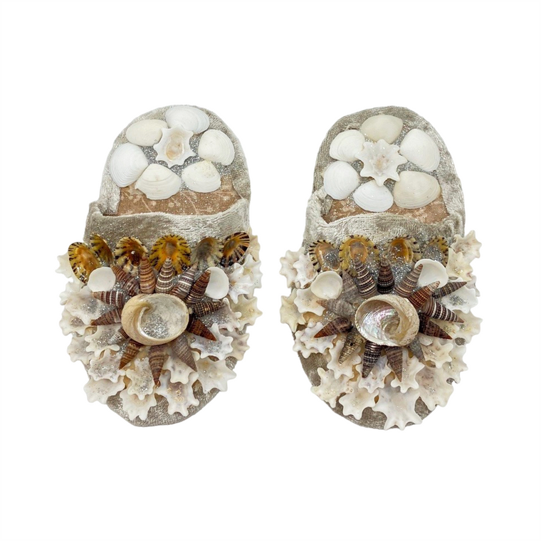 Shellwork slippers | Marilyn Russell | light grey