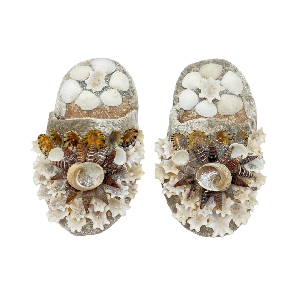 Shellwork slippers | Marilyn Russell | light grey