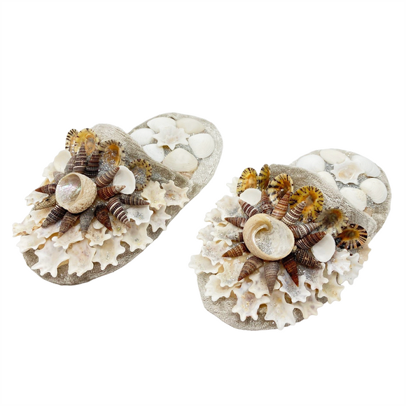 Shellwork slippers | Marilyn Russell | light grey