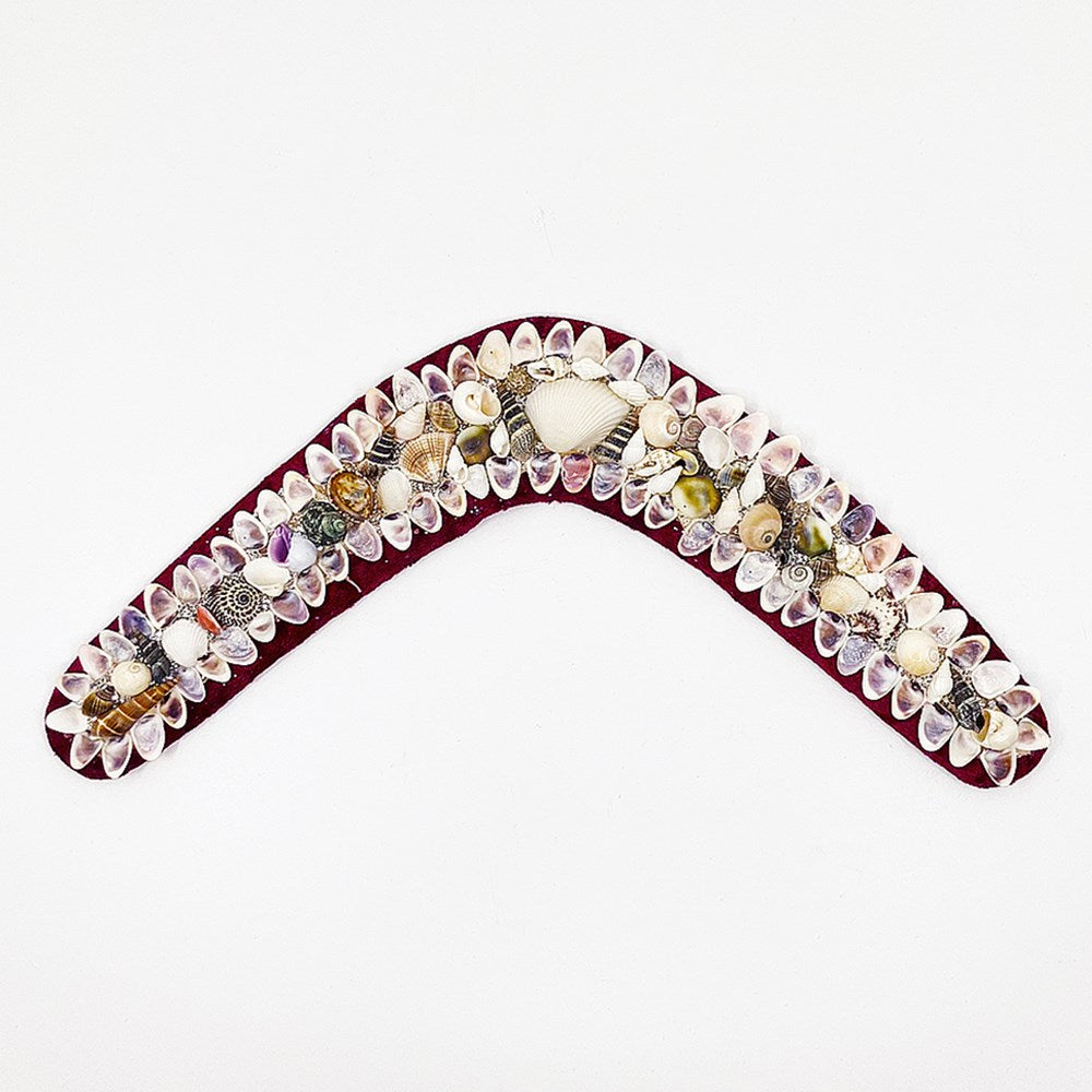 Shellwork boomerang | Marilyn Russell | maroon