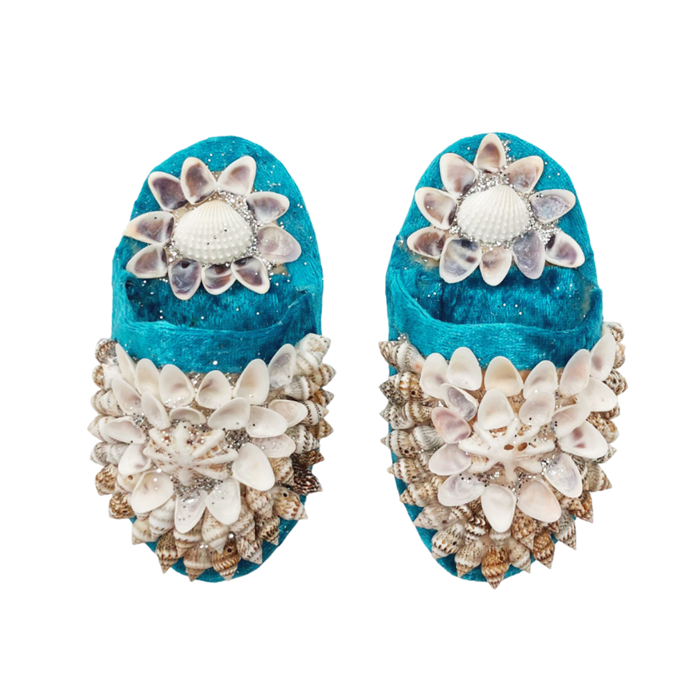 Shellwork slippers | Marilyn Russell | light blue