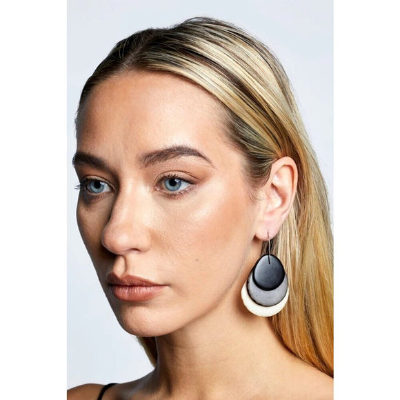 Earrings | triplate | black, grey & white