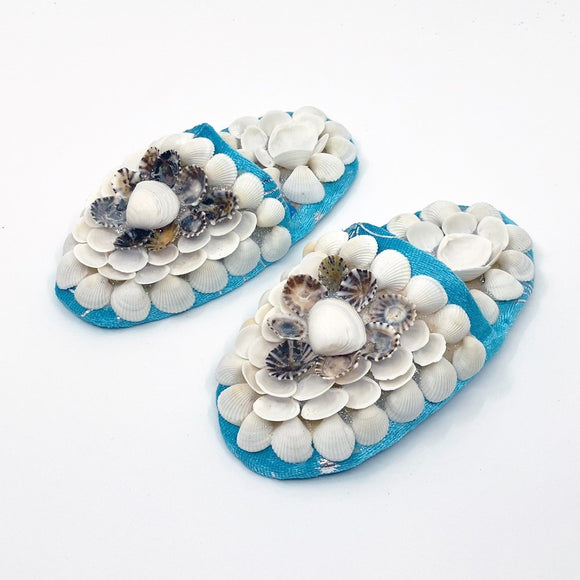 Shellwork slippers | Marilyn Russell | light blue