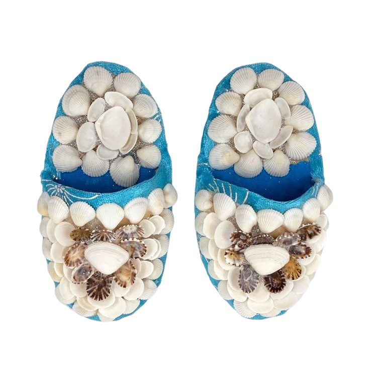 Shellwork slippers | Marilyn Russell | light blue