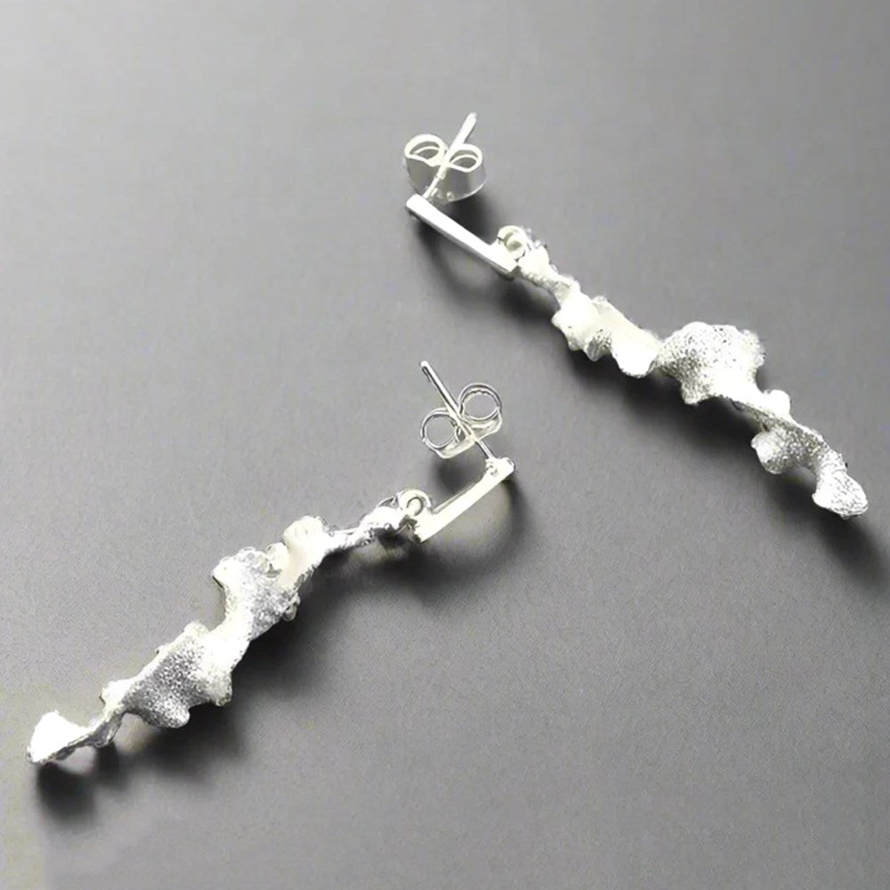Earrings | Torn spiral drop | Silver