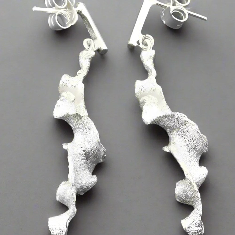 Earrings | Torn spiral drop | Silver
