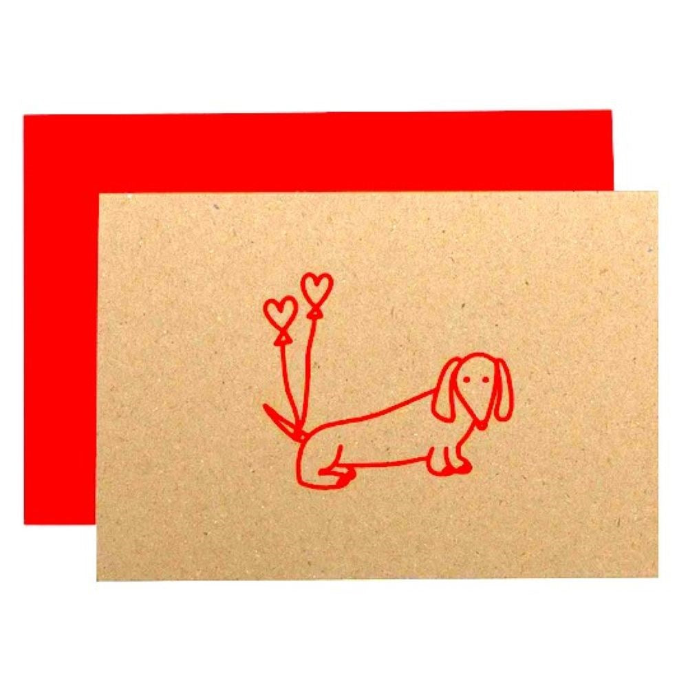 Greeting Card | Puppy love | Neon red on natural