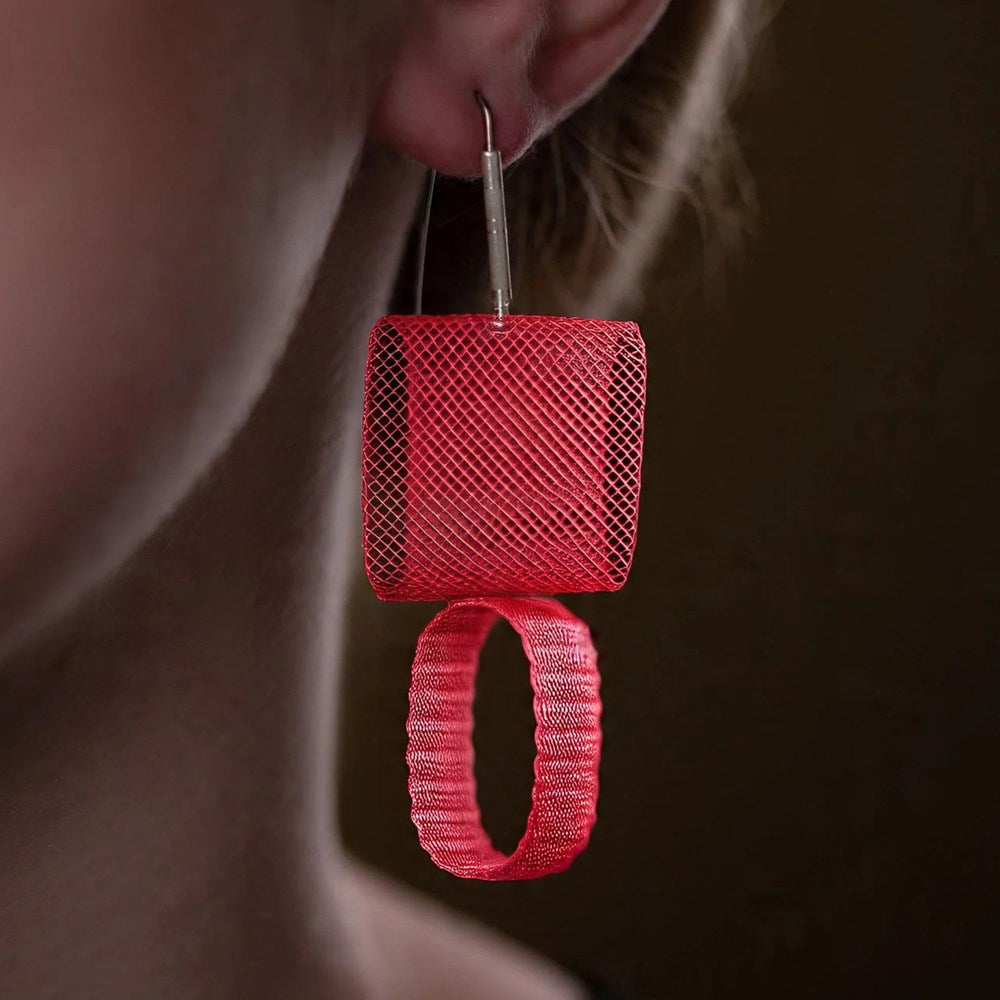 Earrings | Double Oval Mesh | Red | Sophia Emmett