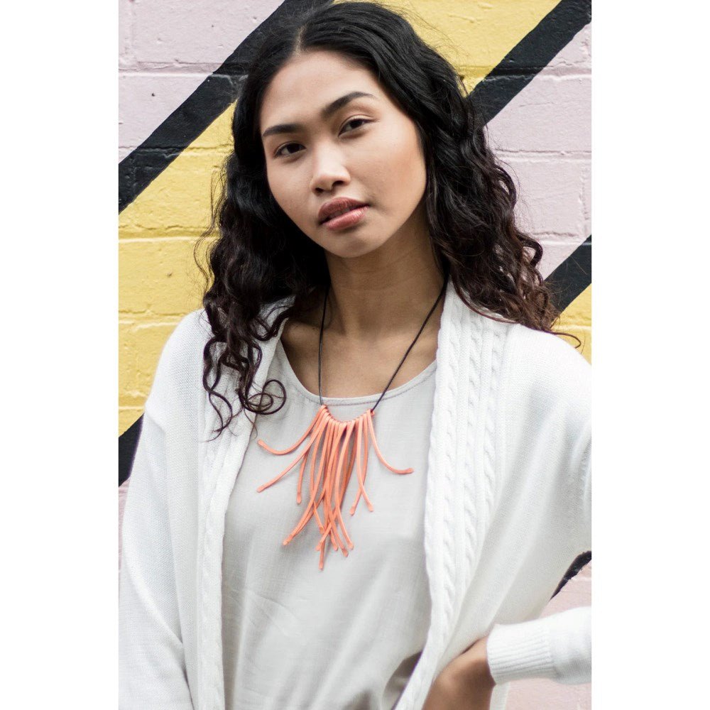 Necklace | Sculptural Straws | Salmon Pink